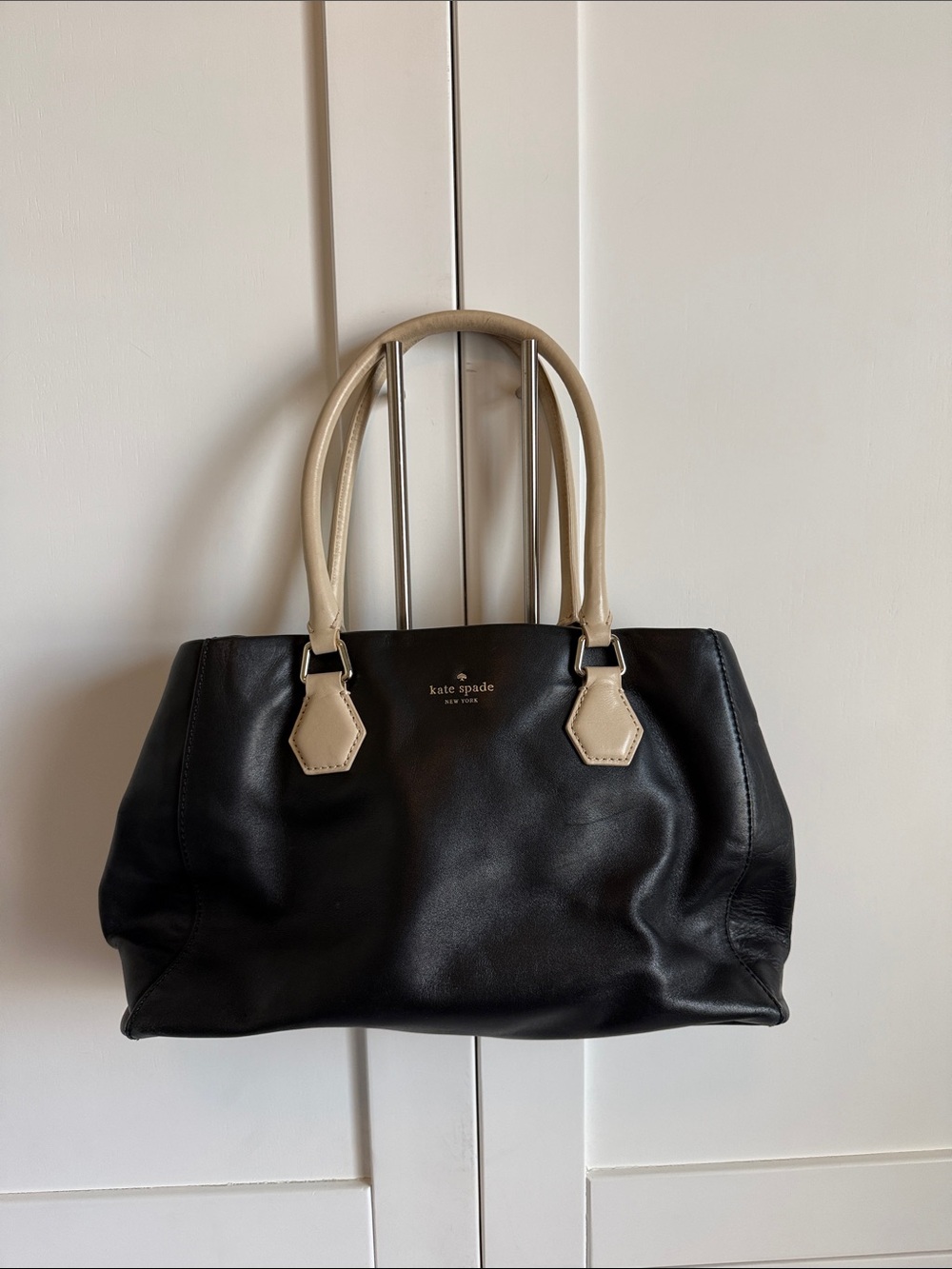 kate spade Black Satchel with Cream Handles